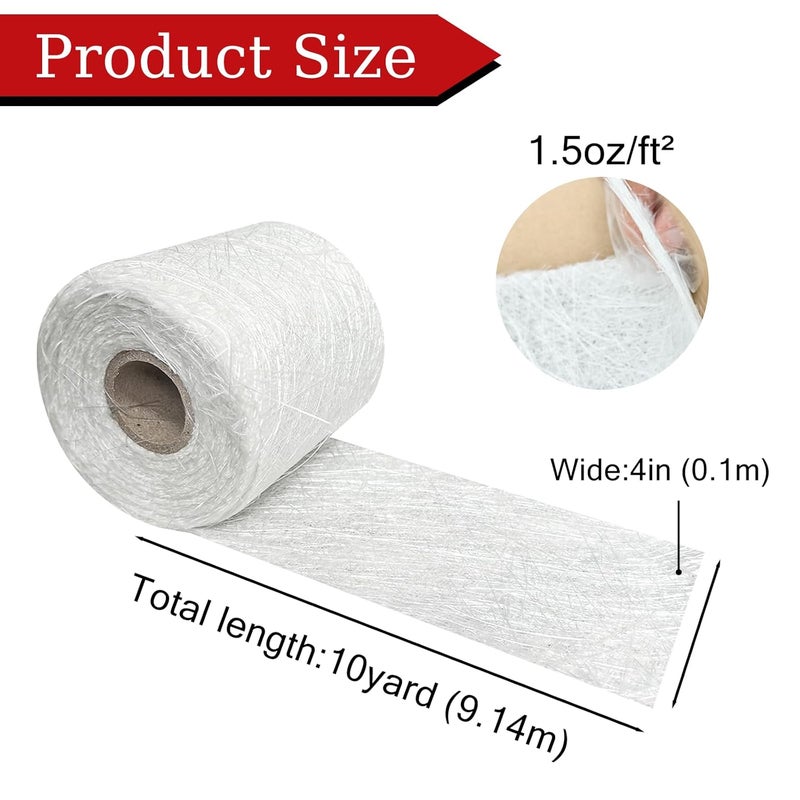 SUCOHANS حصيرة ألياف زجاجية مقطعة 1.5 أونصة، 10 ياردات × 4" حصيرة ألياف زجاجية، لفة حصيرة ألياف زجاجية لإصلاح السيارات، إصلاح سطح القوارب، تعزيز الهيكل، التشكيل (4" × 360"، 1.5 أونصة) - Image 2